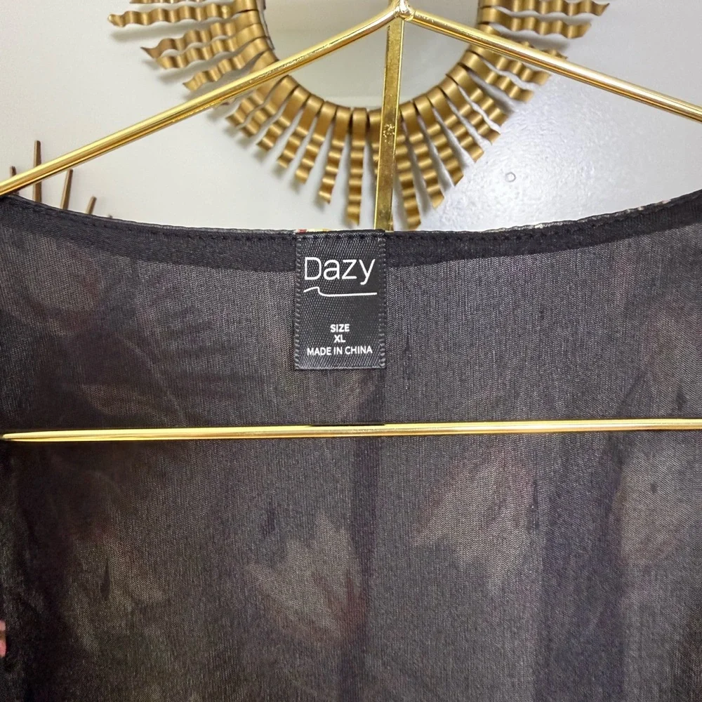 Dazy - Black Floral Sheer Blouse